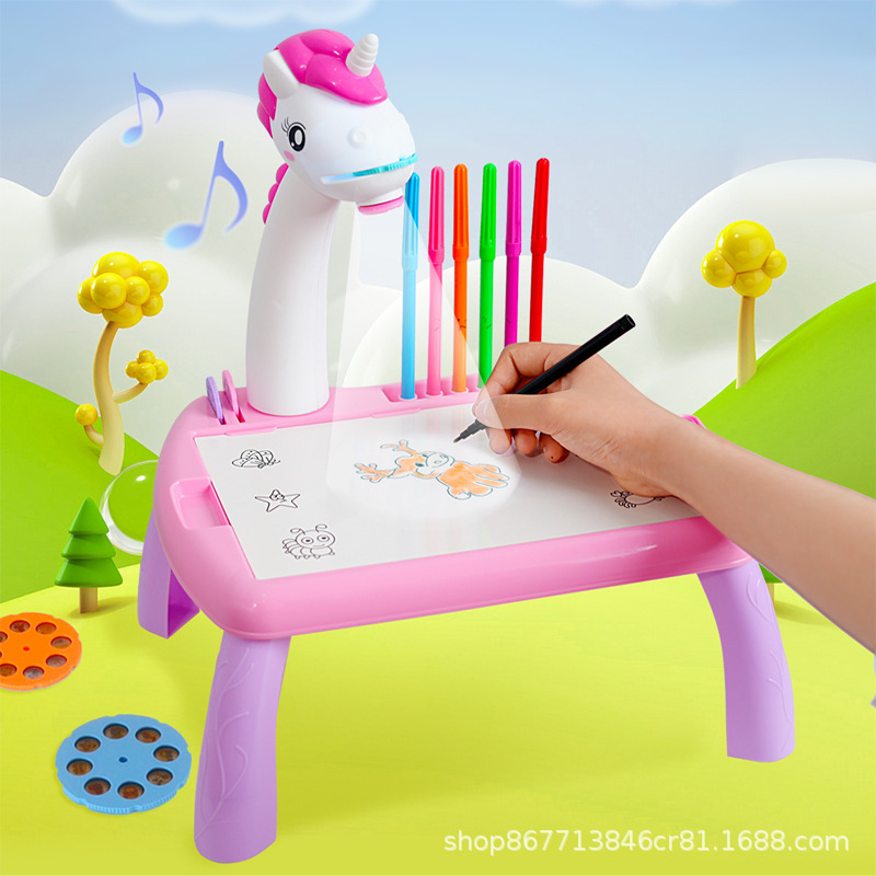 Cross-border children unicorn projection painting table graffiti drawing board multi-function table puzzle boys and girls toys wholesale