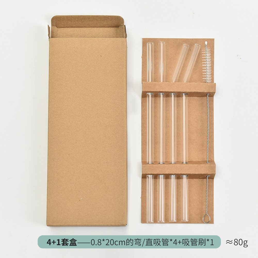 Caja de paja de vidrio conjunto de alto borosilicano vidrio transparente multicolor paja embarazada fábrica de bebidas de jugo de fruta infantil al por mayor