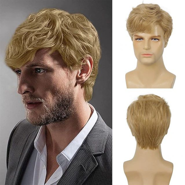 Exklusive Hochtemperatur-Seidenperücken für Herren, grau, Seitenscheitel, kurzes Haar, modisches Styling, synthetische Haarverlängerungen_voghion.com