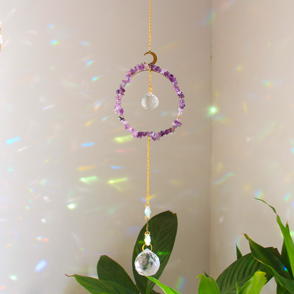 Amethyst And Aquamarine Crystal Wind Chime With Moon And Star_voghion.com