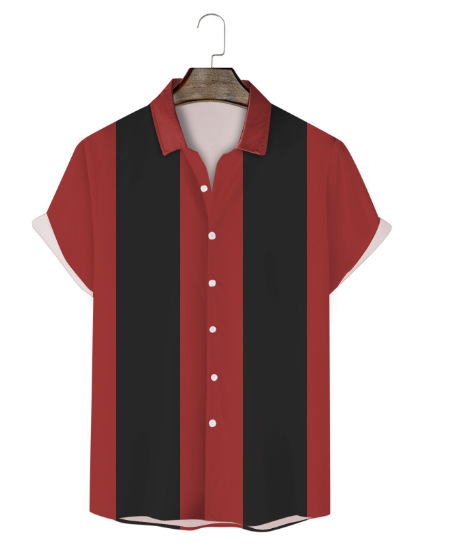 Camicia hawaiana a maniche corte a righe da uomo per la spiaggia_voghion.com