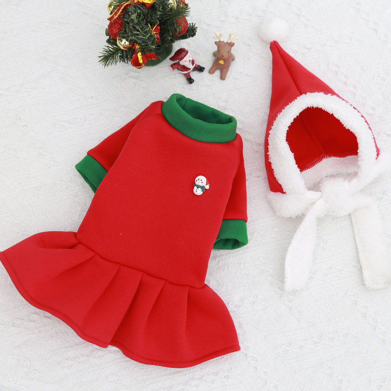 Navidad perro gato mascota ropa caliente sombrero de terciopelo pareja traje Otoño e Invierno peluche francés cubo bomei suministros