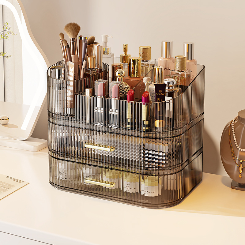 Caja de almacenamiento de cosméticos personalizada Caja de cosméticos de dormitorio doméstico grande transparente Caja de resumen de productos para el cuidado de la piel de escritorio multifuncional