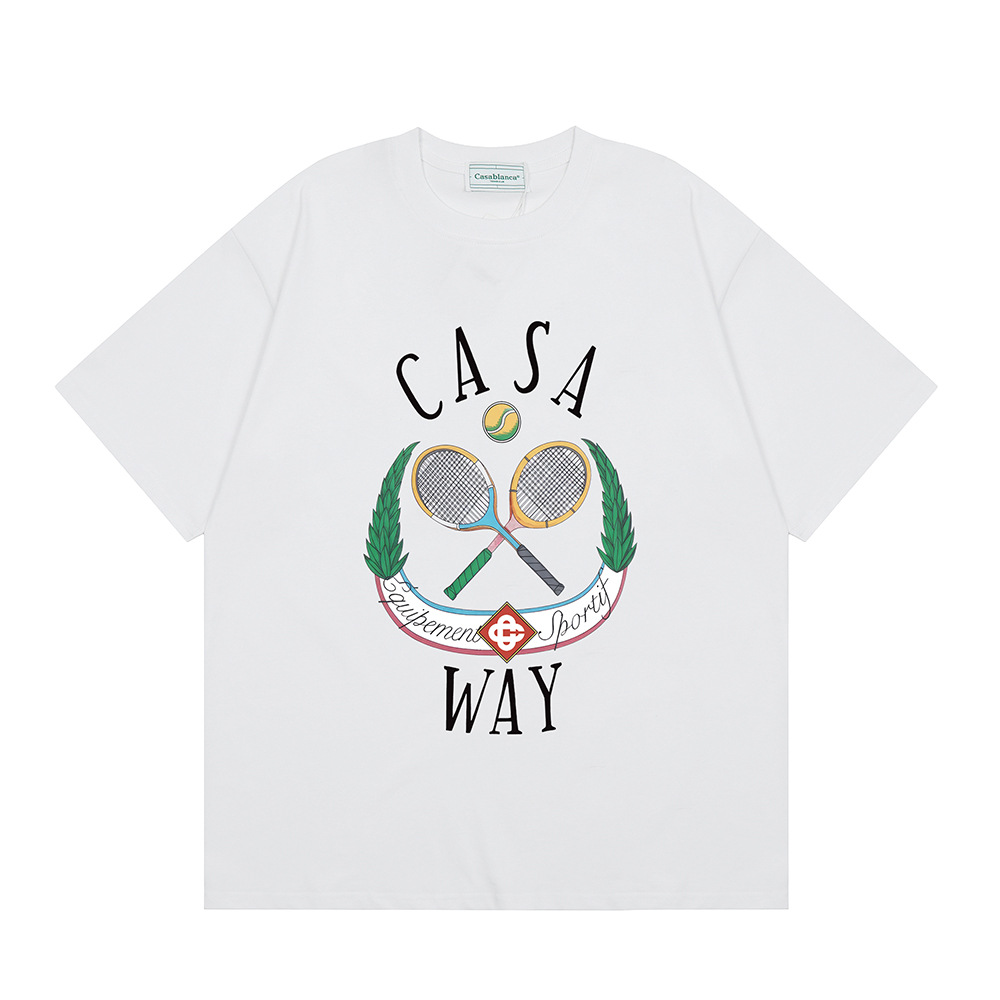 Transfronterizo 2024 primavera y verano nuevo estilo Casablanca Casablanca LOGO estampado hombres y mujeres camiseta suelta de manga corta