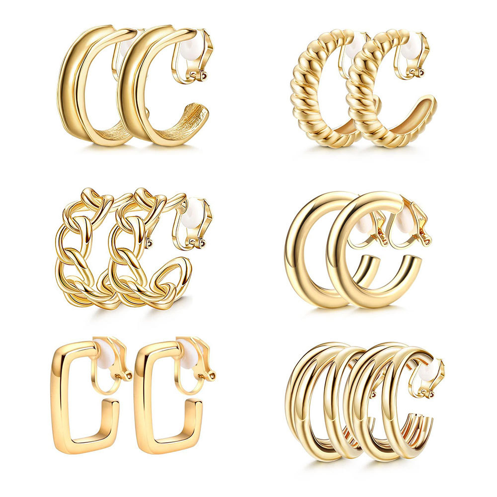 Amazon European and American Cross-Border New Products Simple and Personalized Geometric Ear Clips Painless Hollow Ear Clips Earrings Without Pierced Ears