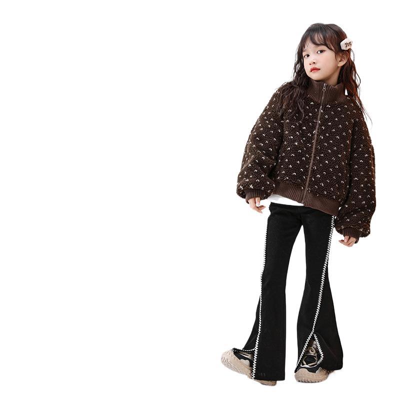 유싱 유얀 걸스 양고기 벨벳 겨울 2024 새로운 어린이 서양식 양고기 양모 두꺼운 따뜻한 재킷