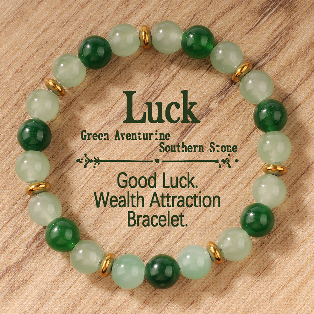 Green Aventurine Crystal Bracelet for Women, Good Luck Natural Stone Green Agate Bracelet, Cross-Border Amazon Low-Price Store in Stock