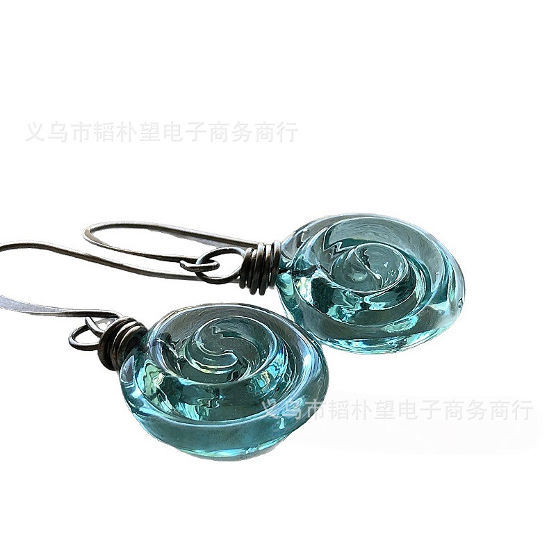 Cross-border new Recycled Glass Spiral Earrings recycled glass…