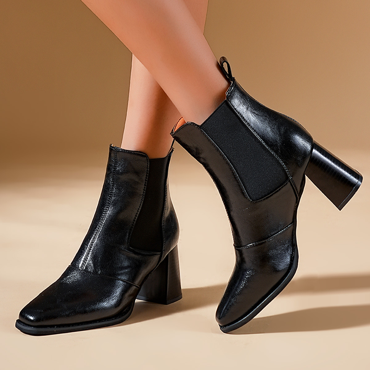 Women's Plus Size High Heeled Fashion Boots Chunky Heel Square Toe Elastic Cuff Martin Boots Winter New Style_voghion.com