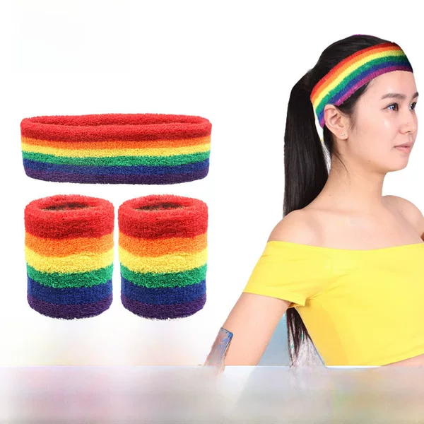Rainbow wristband headband suit sports sweat-absorbent basketball headband wristband polyester cotton add logo