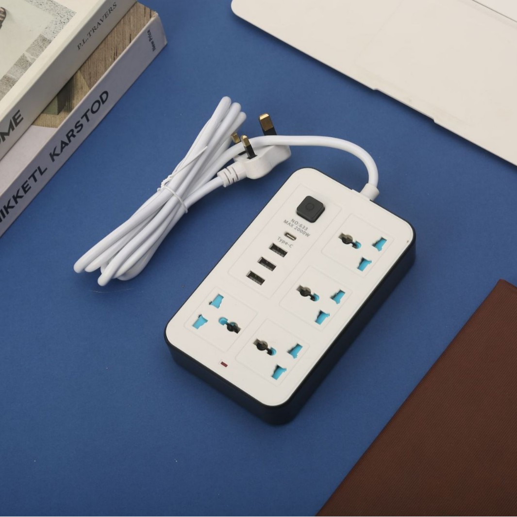 [智能外贸厂家跨境插板USB 3个+PD 1个带蓝色安全门插板中性盒子装]