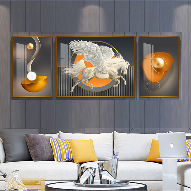 Ma to Chenggong Decorative Painting Modern Light Luxury Sofa Background Painting Hotel Triptych Office Mural Crystal Porcelain Painting