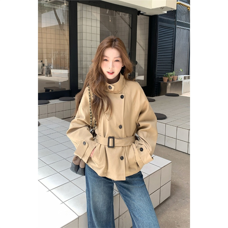 2025 Autumn New Korean Style Short Windbreaker Jacket Women's British Style Stand Collar Waist Jacket