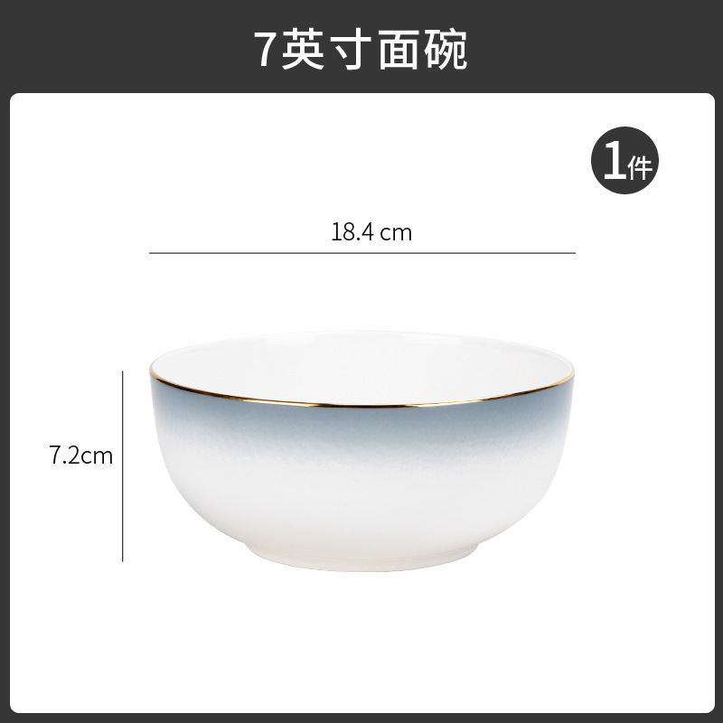 Tangshan tazón doméstico nuevo tazón de fideos hueso porcelana cubiertos sopa tazón de pintura dorado color gradiente puede microondas tazón de cerámica