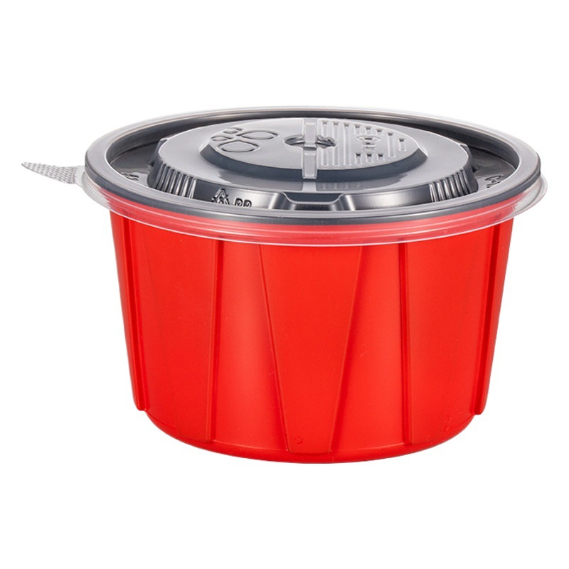 Caja de almuerzo desechable OTOR redondo rojo engrosado recipiente de embalaje de plástico con tapa caja de embalaje desechable
