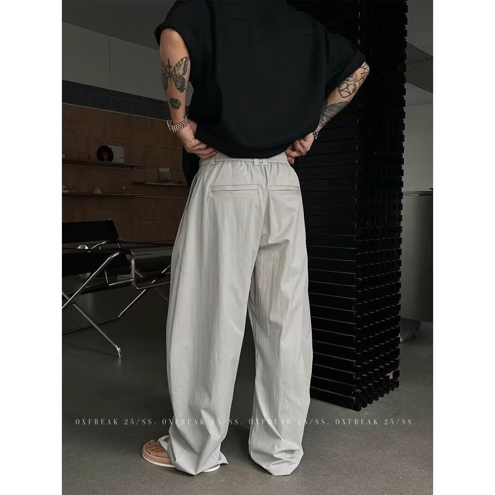 Crypto Taslong pantalones de trapeador de pierna ancha con sensación de caída, pantalones casuales sueltos delgados de verano para hombres, comercio exterior transfronterizo de moda al por mayor