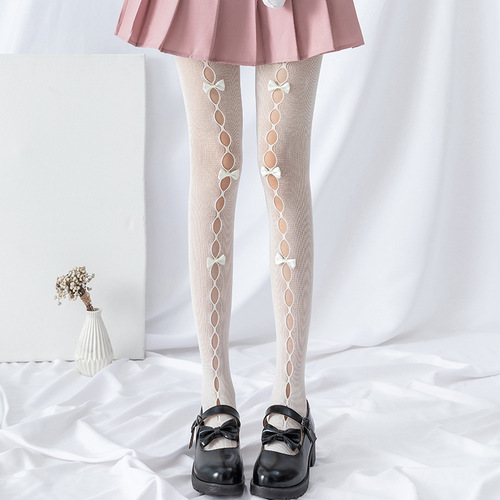 Lolita bow stockings for women Japanese JK fishnet stockings white pantyhose sexy hollow pantyhose