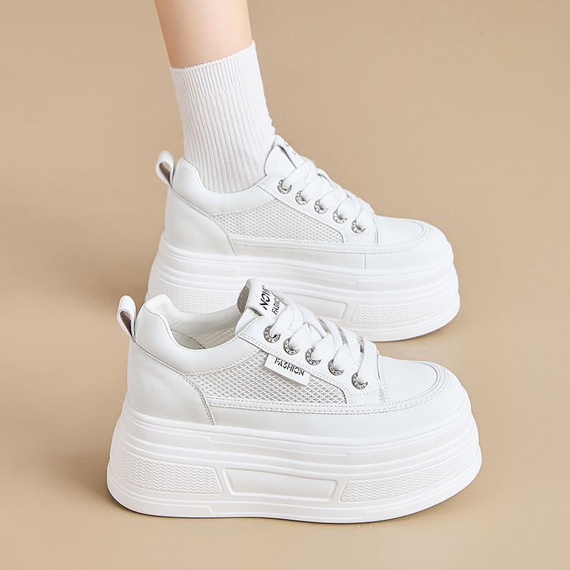 Platform Thick-Soled Inner Heightening Breathable White Shoes for Women, Versatile 2025 Spring and Summer New Sports Style Casual Shoes