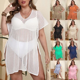 Women's Beach Bikini Blouse plus size Women's Woven Sweater Sexy Hollow-out Wear Rope Strap Beach Skirt dress