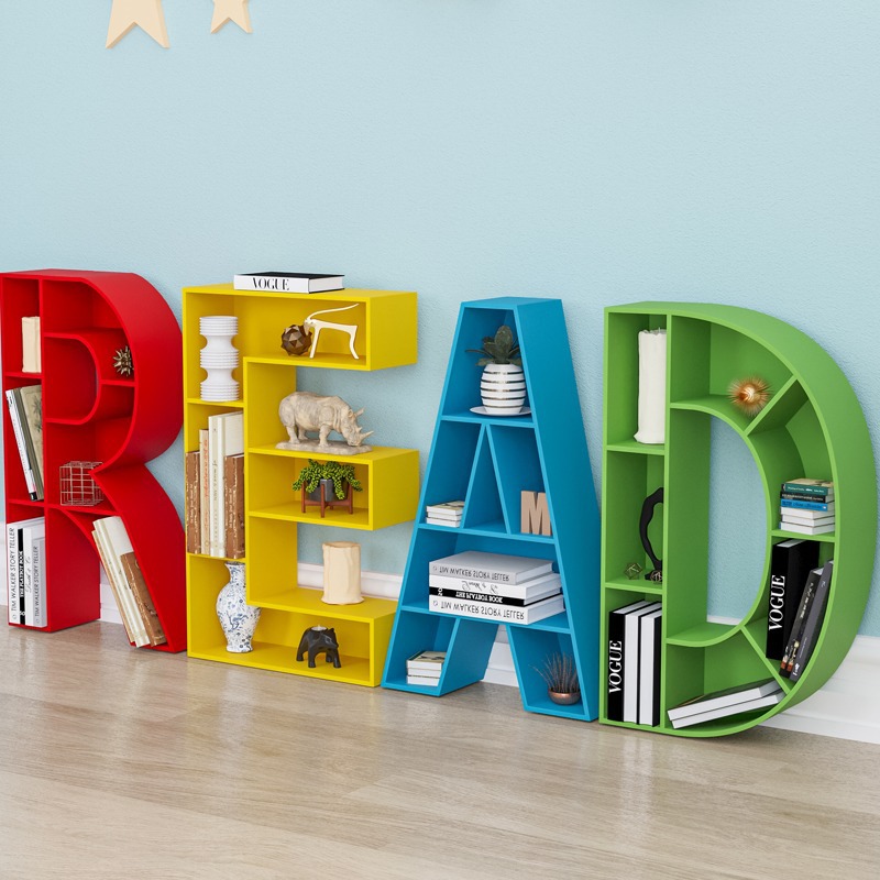 创意字母书架布置特色多层儿童书架英文装饰置物架落地书柜绘本架