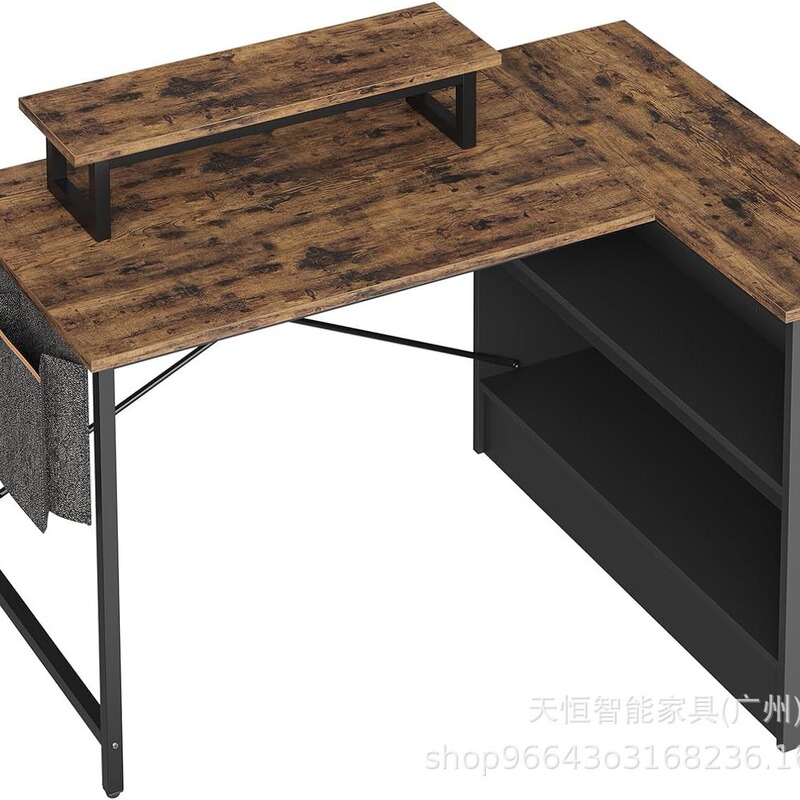 Small L-Shaped Desk with Enclosed Shelves Computer Desk with Led Monitor Stand Headphone Hook and Side Collection