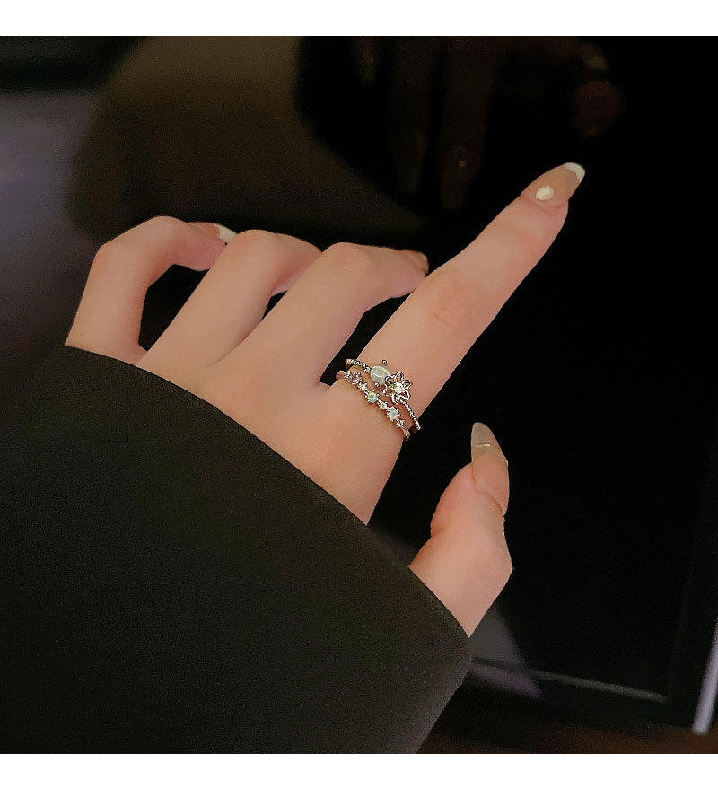 Sweet Flower Copper Plating Inlay Zircon Open Ring 1 Piece