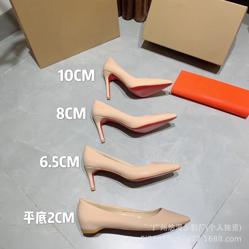 CL高跟红底鞋女2025春夏款欧美大码气质百搭尖头浅口漆皮细跟单鞋|undefined
