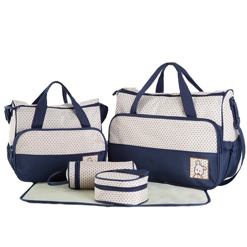 Foreign Trade Fashion Printed Small Polka Dot Mommy Bag 5-Piece Set Multi-Functional Large-Capacity Shoulder Mommy Bag Maternity Bag