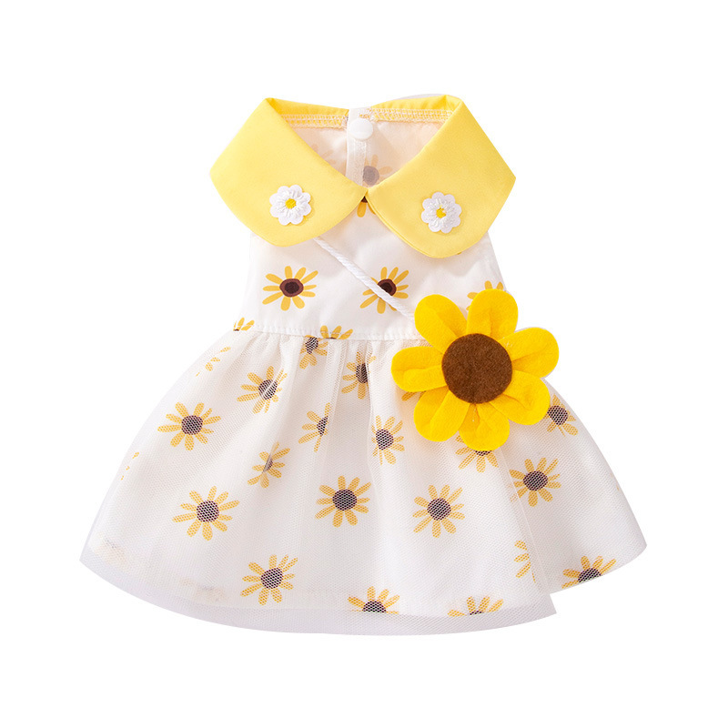 Perro primavera verano flor tridimensional flor girasol bolso chaleco falda gato mascota falda de verano vestido de dos pies
