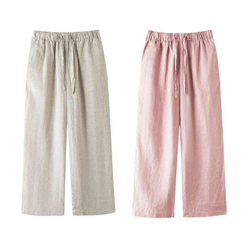 Women's Hemp Straight-Leg Casual Pants, Unprinted Women's Artistic Summer Thin Loose Slimming Wide-Leg Hemp Women's Long Pants Women's Hemp Straight-Leg Casual Pants, Unprinted Women's Artistic Summer Thin Loose Slimming Wide-Leg Hemp Women's Long Pants