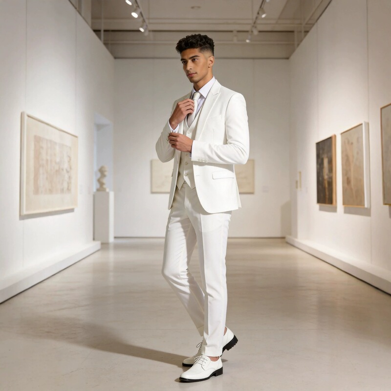 White men's three-piece suit, groom's wedding dress, slim-fit summer light business blazer White men's three-piece suit, groom's wedding dress, slim-fit summer light business blazer