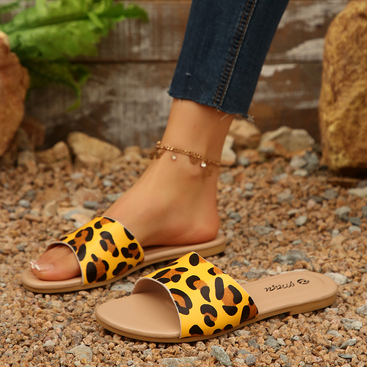 Zapatillas Planas Florales para Mujer de PU Transpirables para Uso Diario