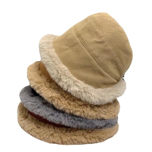 Women's winter and autumn unisex versatile lined cashmere fisherman hat casual wide brim warm plush bucket hat