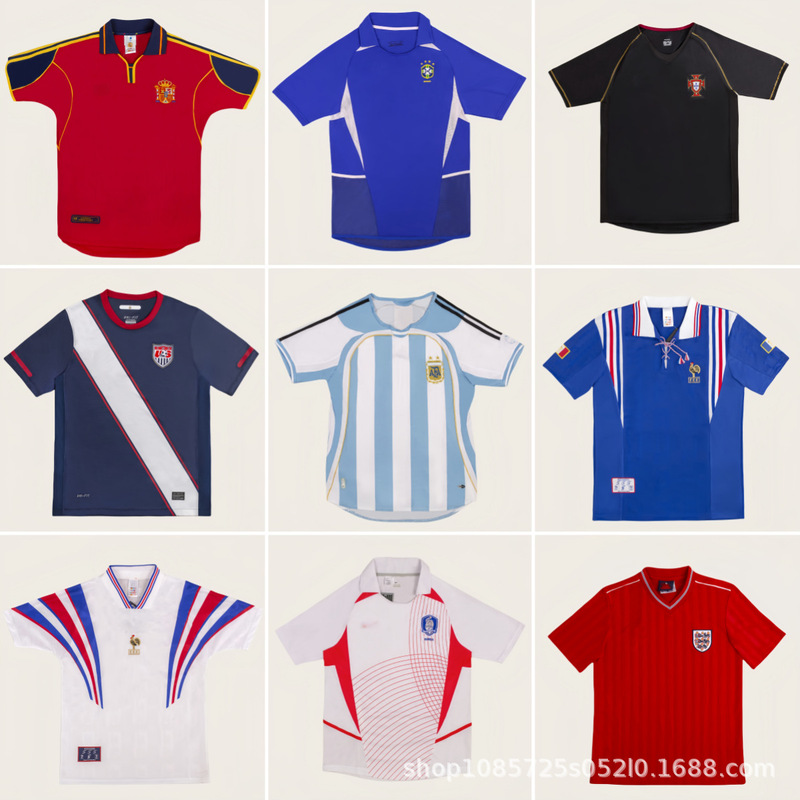 レトロサッカーユニフォームアルゼンチンスペインポルトガルフランスイングランドファン代表チームジャージTシャツトップ|undefined