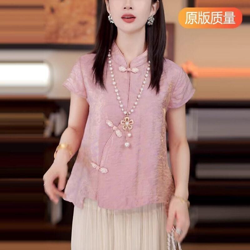 2026 Summer Retro Style Ultra-Fairy Short-Sleeve Ethnic Style Shirt for Women, Lightweight New Chinese Style National Style Button-Up Top