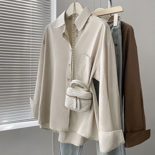 Cotton blue shirt jacket for women 2025 spring and autumn design niche shirt casual loose layered long-sleeved top