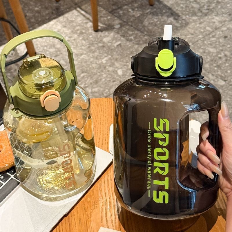 Giant Water Cup with Large Capacity, High Temperature Resistance, Convenient Strap, Outdoor Handle, Straw, and Space Cup Design