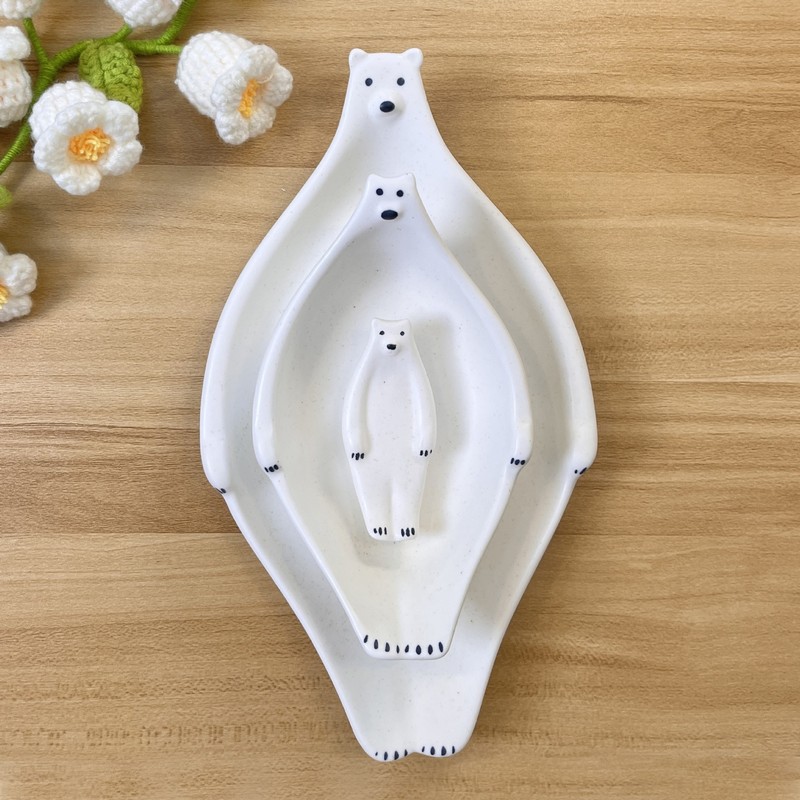クリエイティブかわいい日本式レトロins風手つまみ手描きホッキョクグマ陶磁器家庭用食事皿ネット赤皿ステーキ皿|undefined