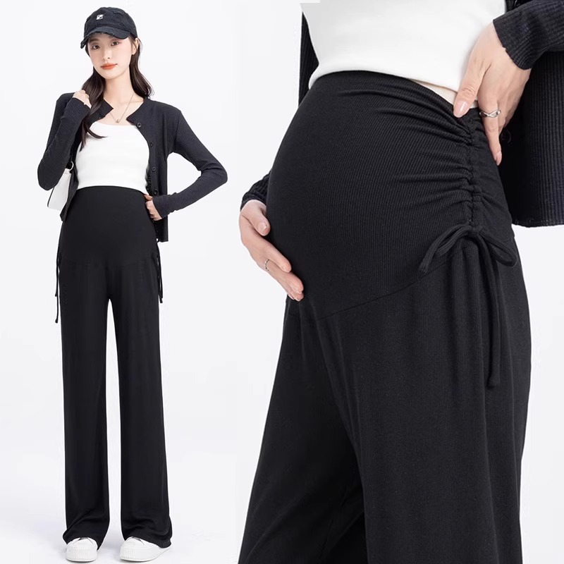 Pantalon d'été léger et décontracté ALYCExiyuebaobao, polyvalent, ample et drapé, ne serrant pas le ventre, idéal pour la maternité, jambes larges et droites._voghion.com