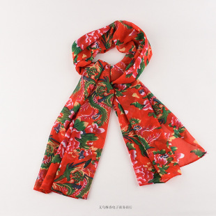 Northeast Big Flower Scarf Summer Thin Breathable Chiffon Shawl Women's Large Scarf Retro Ethnic Style Scarf