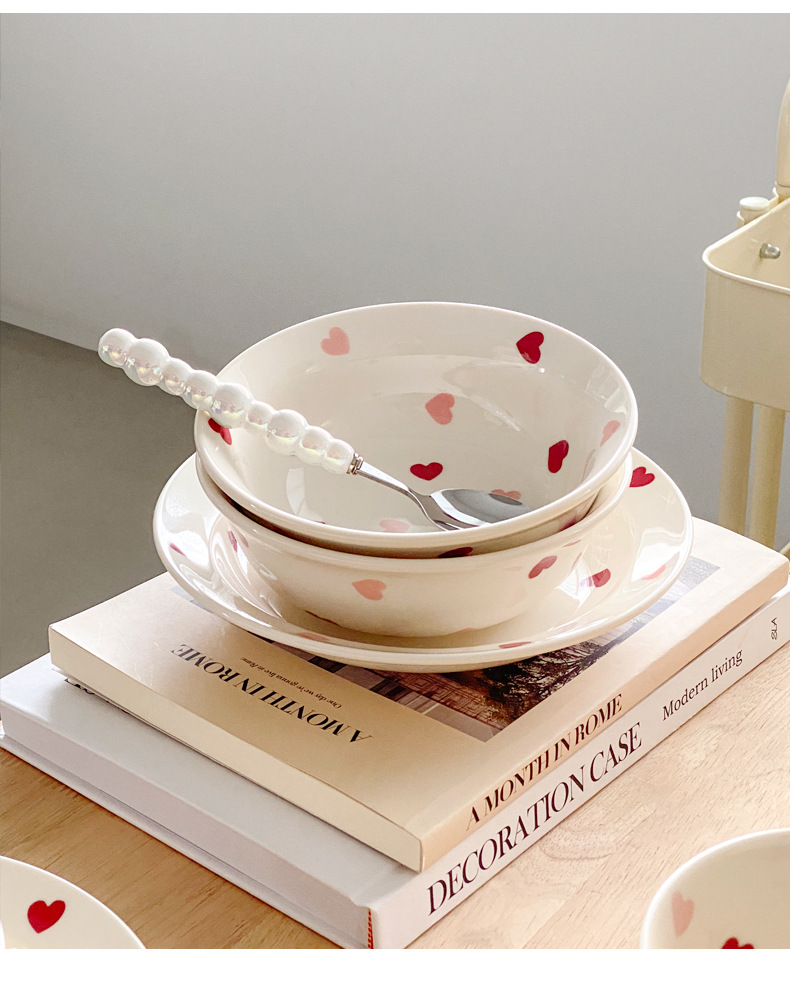 ceramics Material Cute Heart Ceramics Plate Tableware Mug 1 Piece