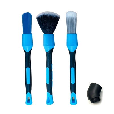 Cross-Border New Car Wash Brush Car cleaning tools - 3pcs-rubberized-blue-brush-elbow-1-zipper-bag