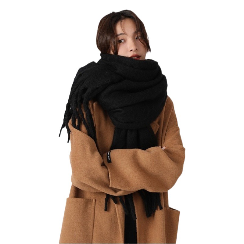 Winter female couple white big scarf mohair scarf student soft glutinous solid color scarf tassel scarf high sense