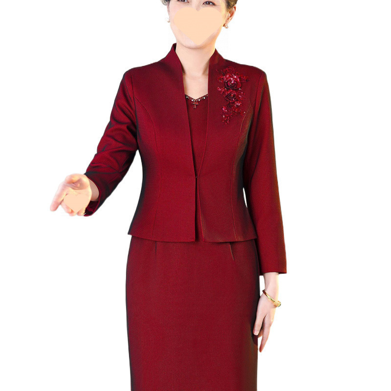 2025新款高贵婚宴喜妈妈两件套结婚连衣裙礼服套装气质大码遮肚子|undefined