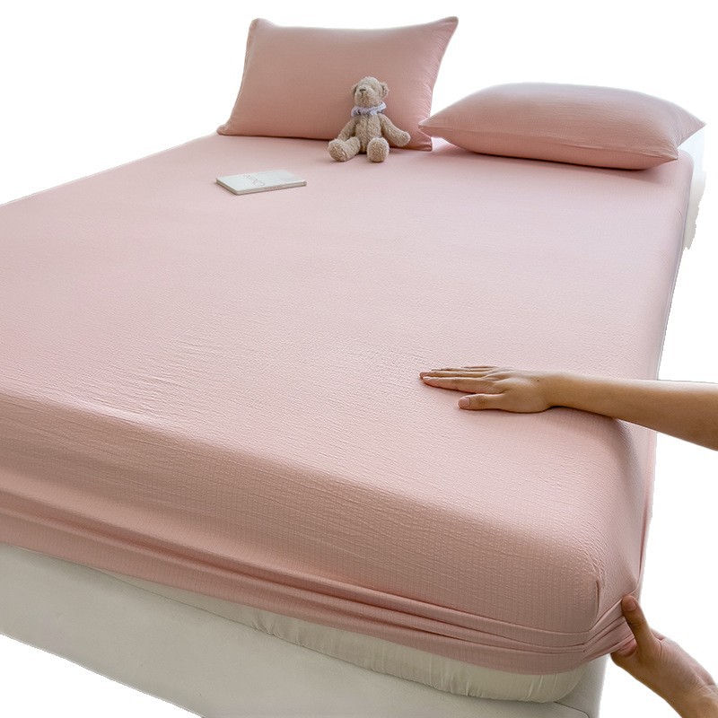 Juego de sábanas ajustables de algodón lavado de tres piezas, cubrecama para dormitorio estudiantil, funda antipolvo para colchón individual, sábana ajustable de fibra refrescante