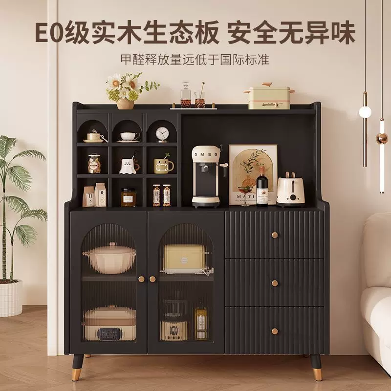 实木餐边柜家用厨房收纳柜简约现代客厅可视储物柜靠墙橱柜一体柜