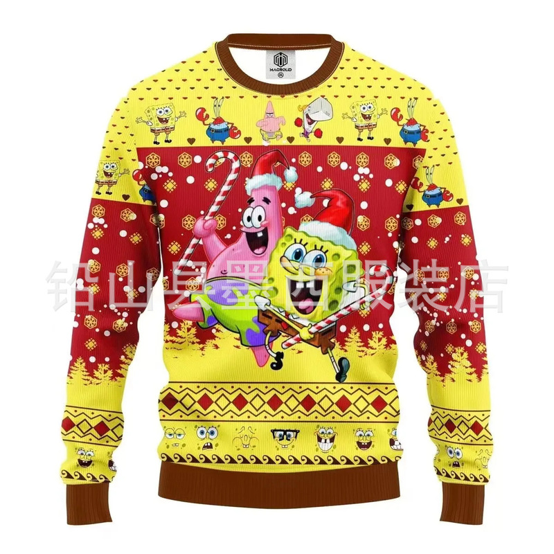 Women's 3D Printed Christmas Cartoon Funny Round Neck Thick Knit Sweater Pullover Long Sleeve Jacket Factory Direct Sales