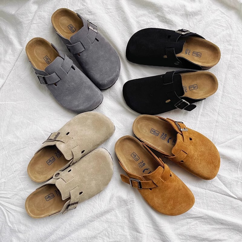 Sangpo Full Cowhide Birkenthal Couple Shoes Toe Half Slippers Outer Wear Flat Retro Slip-on Lazy Birkenthal Shoes