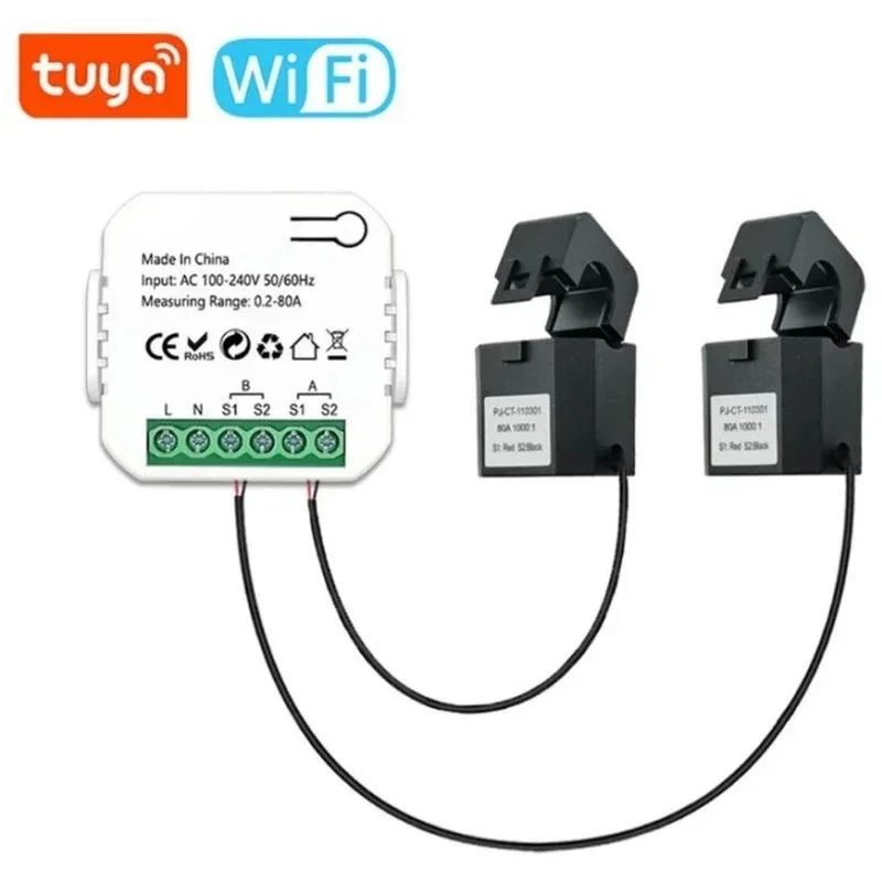 Tuya Tuya интеллектуальный двусторонний 2-канальный счетчик электроэнергии WIFI с функцией сигнализации трансформатора CT детектор электроэнергии