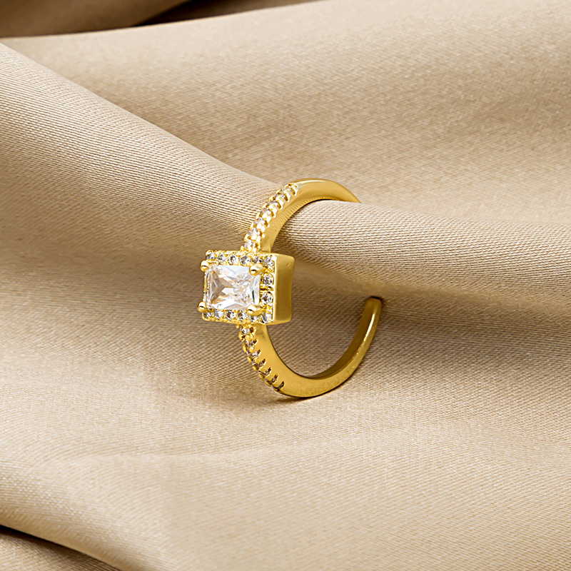 Fashion Square Copper Inlay Zircon Open Ring 1 Piece
